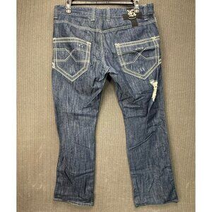 Kaalu Mens Size W36 L32 Blue Distressed Straight Leg Denim Jeans Medium Wash